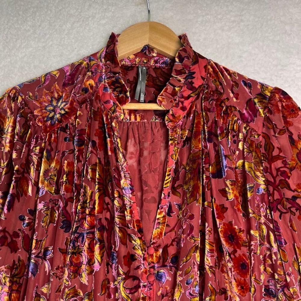 Anthropologie Velvet Burnout Floral Blouse Romantic Boho Prairie Top Womens XL - Picture 5 of 16